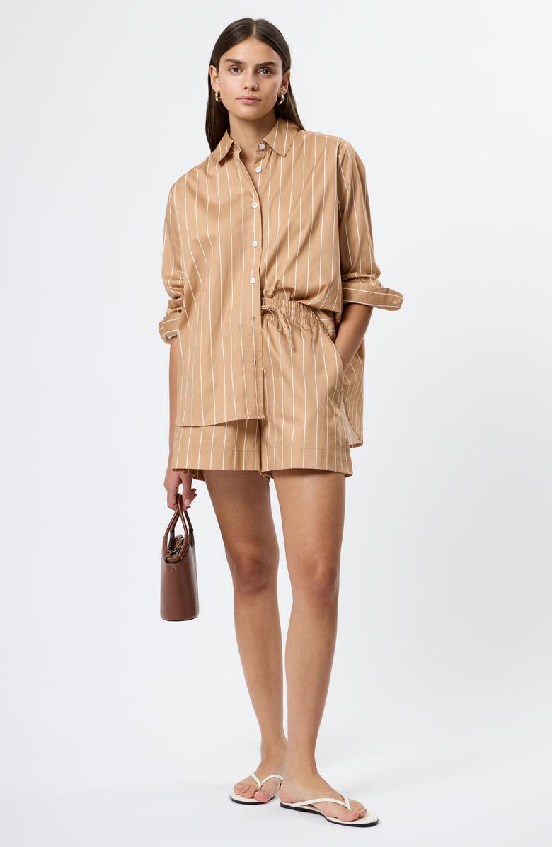 French Connection Alexis Stripe Poplin Shorts, Alternate, color, Macchiato