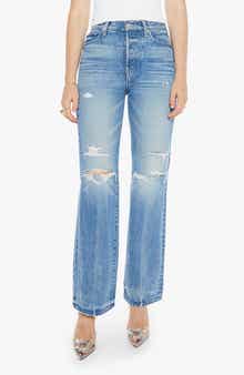 MOTHER The Rambler Sneak High Waist Ripped Straight Leg Jeans