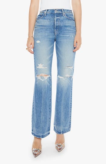 Mother The Rambler Sneak High Rise Wide Straight Jeans In Tcb