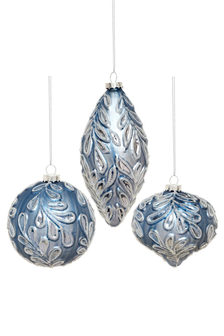 Scrolled Leaf Ornament, Box of 6, Main, color, Metallic Slate Blue