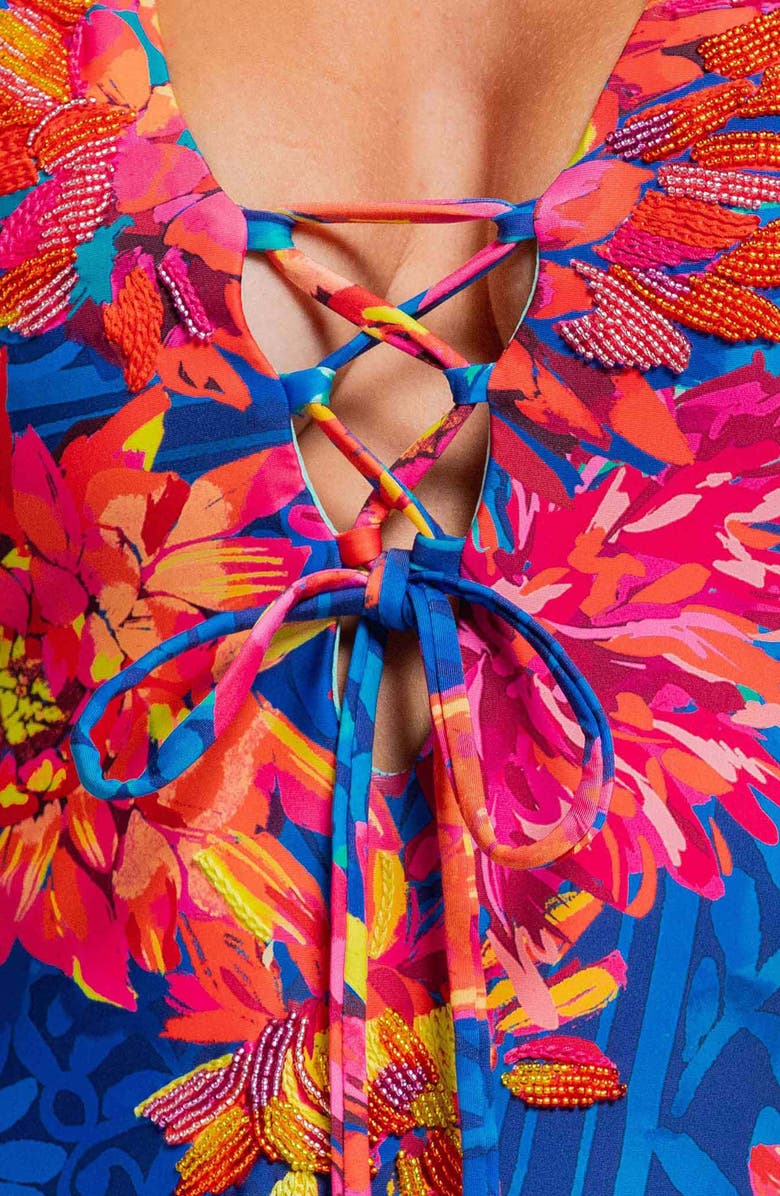 Cosita Linda Beaded Lace-Up One-Piece Swimsuit, Alternate, color, 