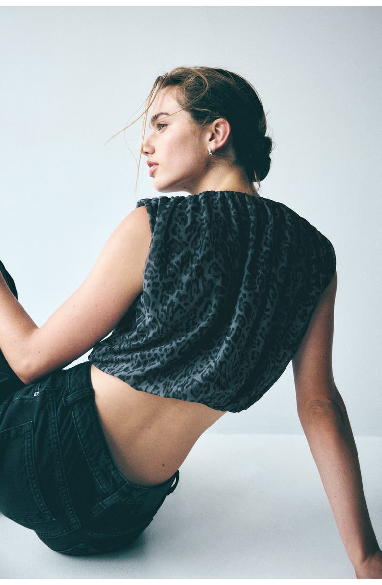 H&M Draped Mesh Top, Alternate, color, Black/Leopard Print