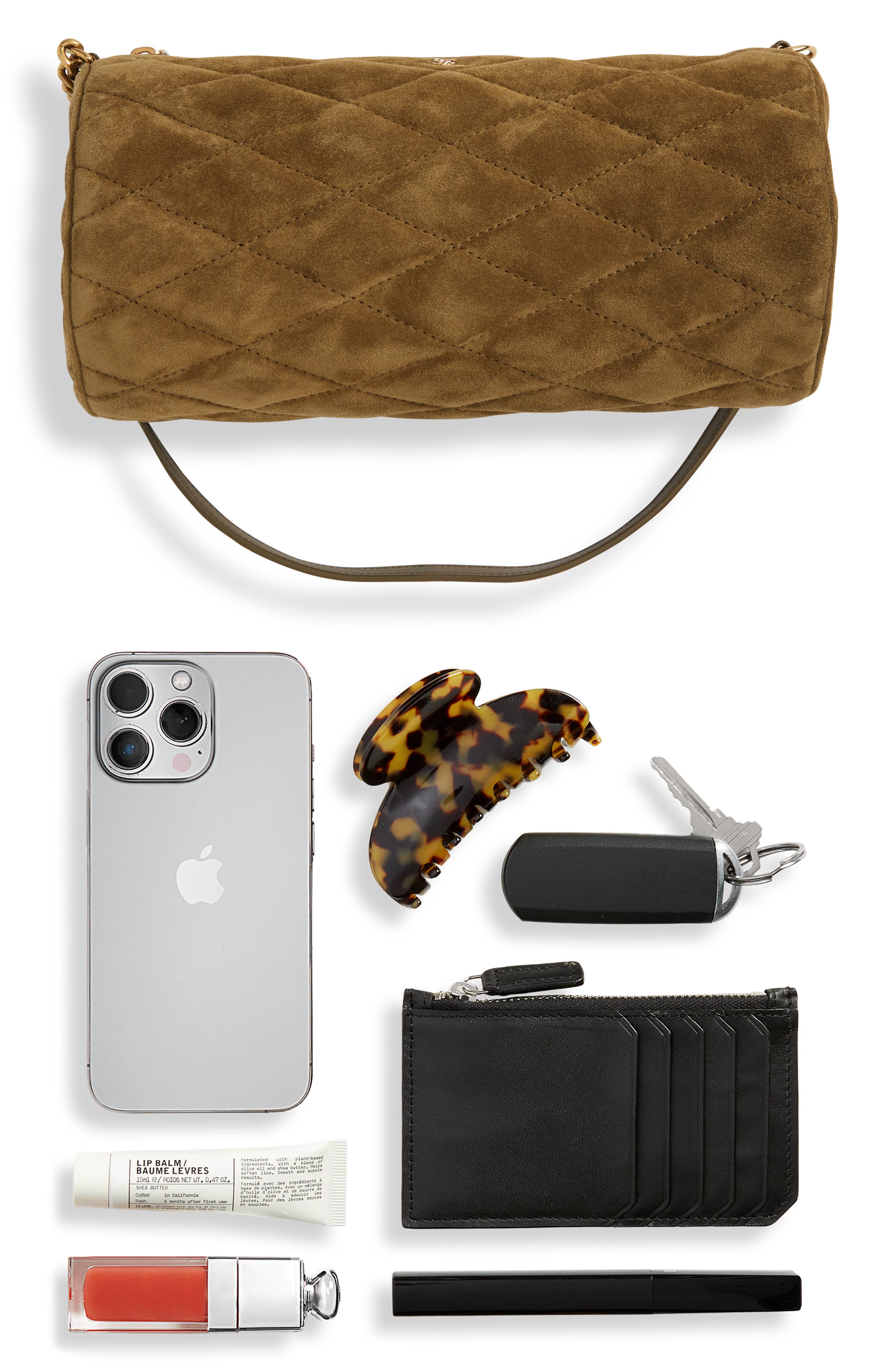 Small Sade Quilted Suede Tube Bag, Alternate, color, DARK KAKI