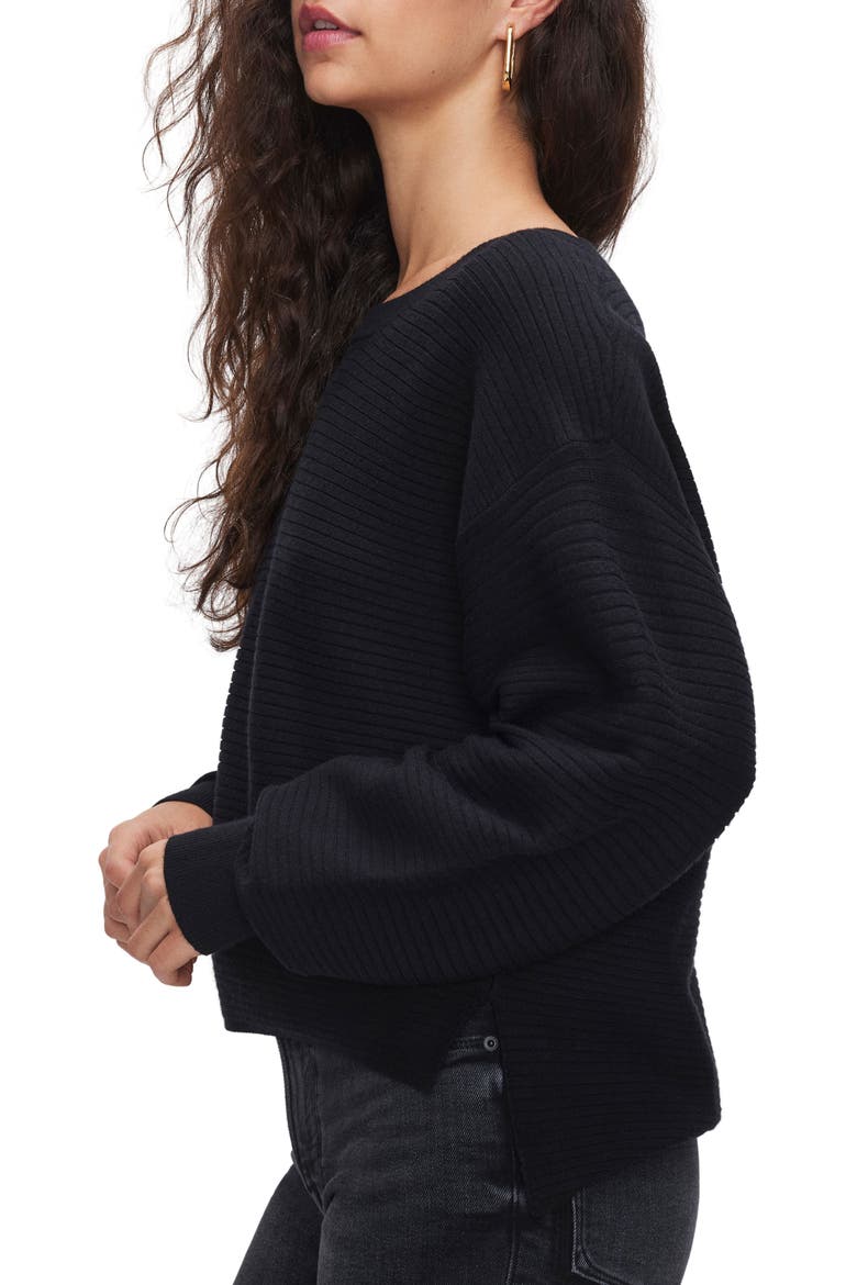 Rib Crewneck Sweater, Alternate, color, BLACK