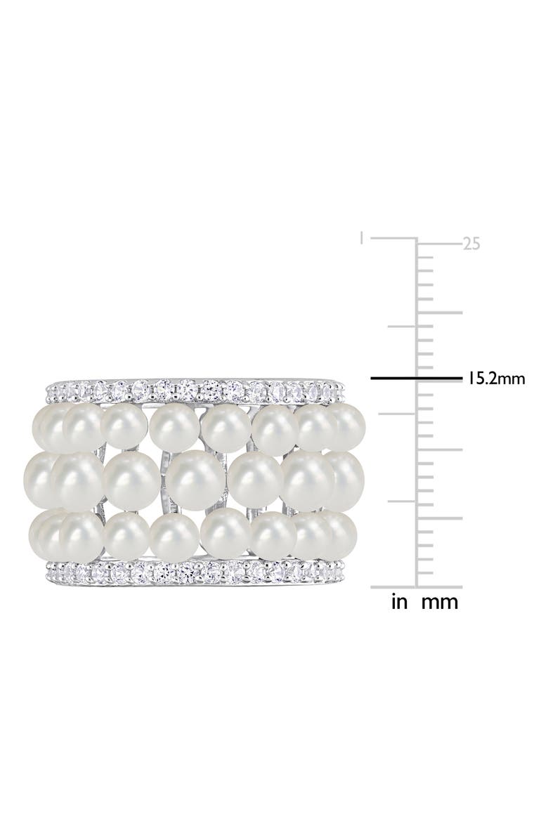 DELMAR 14K White Gold 3–3.5mm Cultured Freshwater Pearl & Lab Created White Sapphire Ring, Alternate, color, 