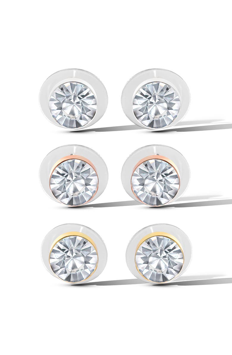 Jessica Simpson Crystal Stud Earrings Set, Trio of Sparkling Styles, Alternate, color, Clear