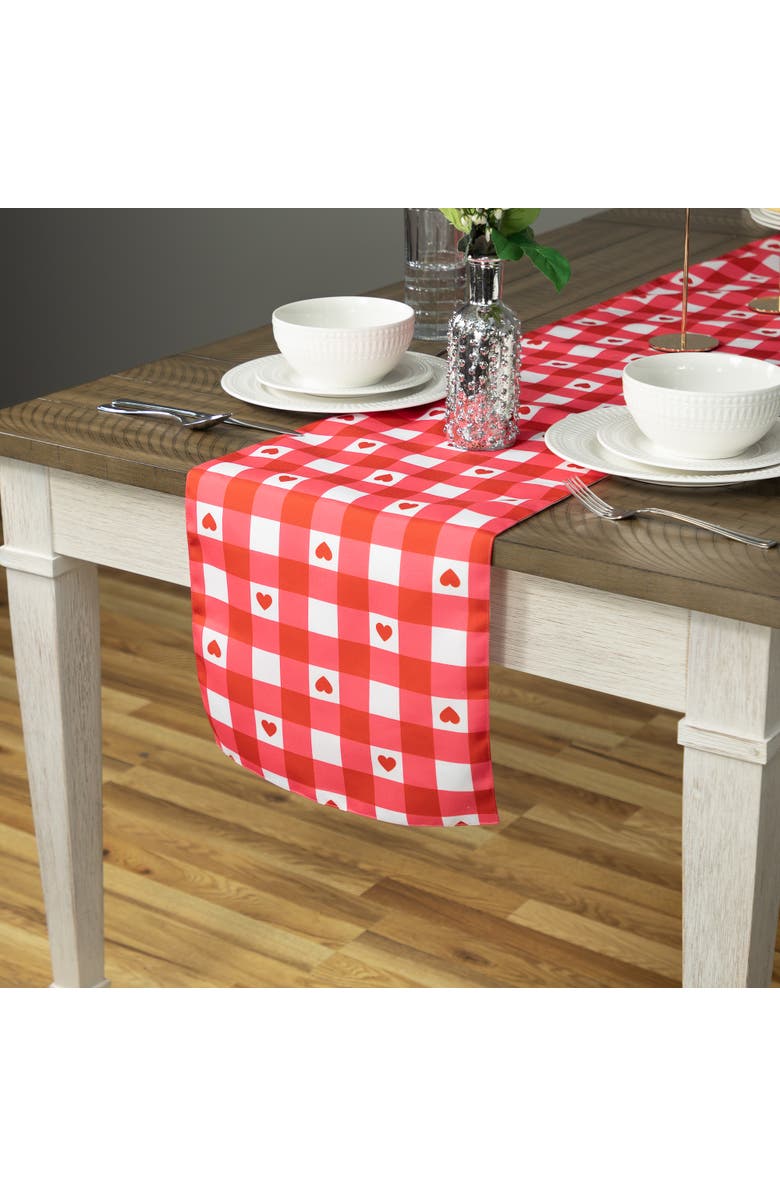 Northlight Checkered Hearts Valentine's Day Table Runner - 72" - Red and White, Alternate, color, Red