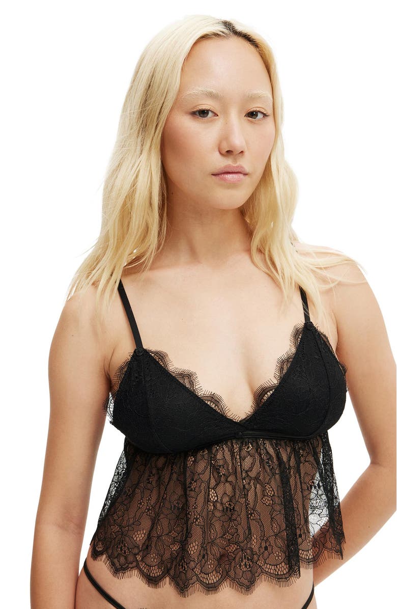 COTTON ON BODY Eyelash Lace Longline Bralette, Main, color, Black