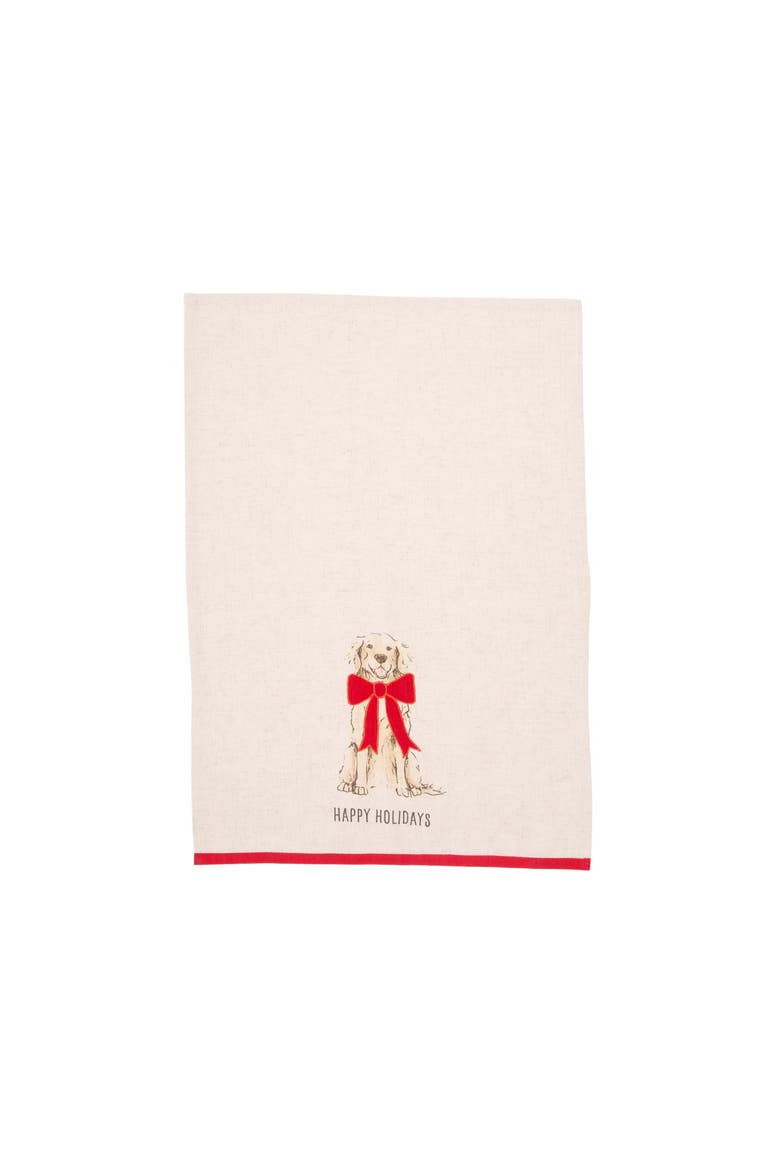 Holiday Golden Retriever with Ribbon Christmas Towel, Alternate, color, Red
