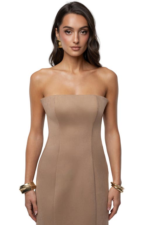 Jluxlabel Madioson Sheer Inset Faux Suede Column Gown In Brown