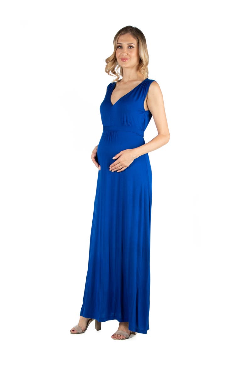 Maternity V-Neck Sleeveless Maxi Dress with Belt, Alternate, color, Royal