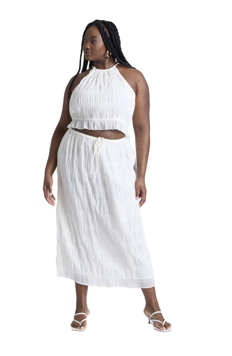 ELOQUII Ruched Tiered Maxi Skirt, Main, color, Jet Stream