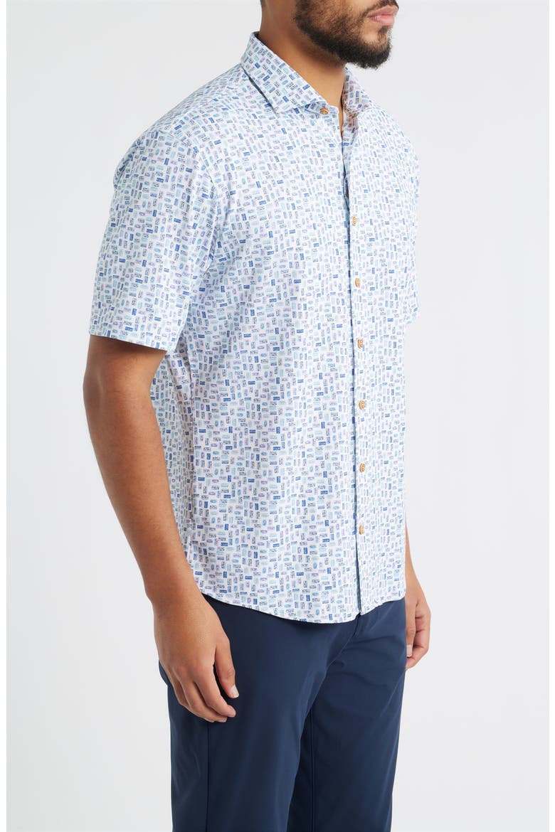 Roadtrip Hangin' Out License Plate Print Short Sleeve Button-Up Shirt, Alternate, color, WHITE