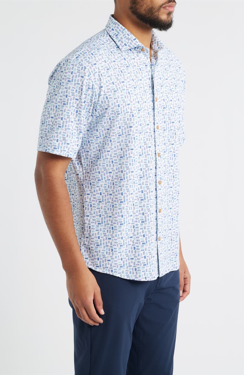 johnnie-O Roadtrip Hangin' Out License Plate Print Short Sleeve Button-Up Shirt, Alternate, color, White