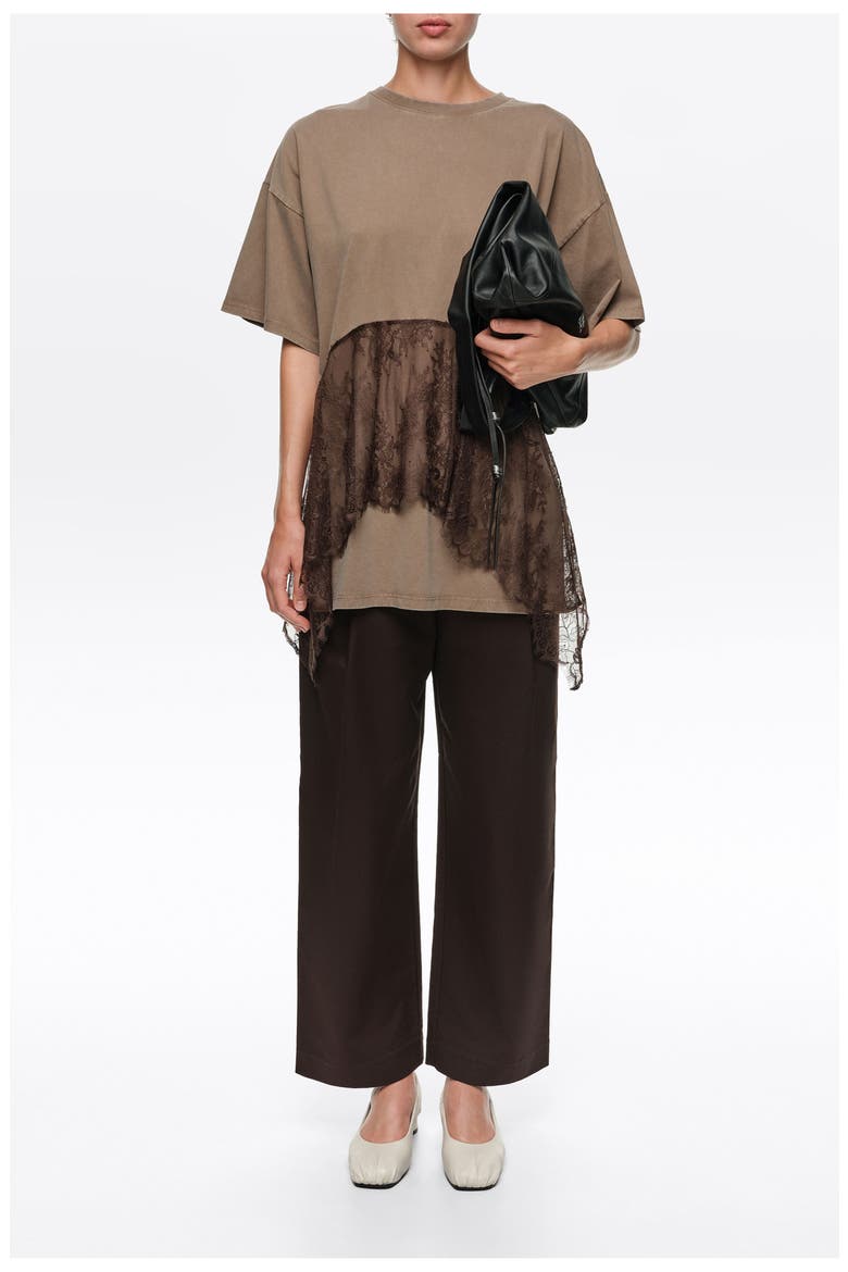 Lace Ruffle Oversized T-shirt, Alternate, color, LIGHT TAUPE