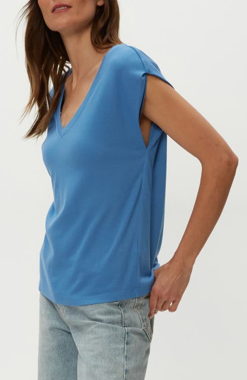 Michael Stars Tati V Neck Power Shoulder Top In Ocean