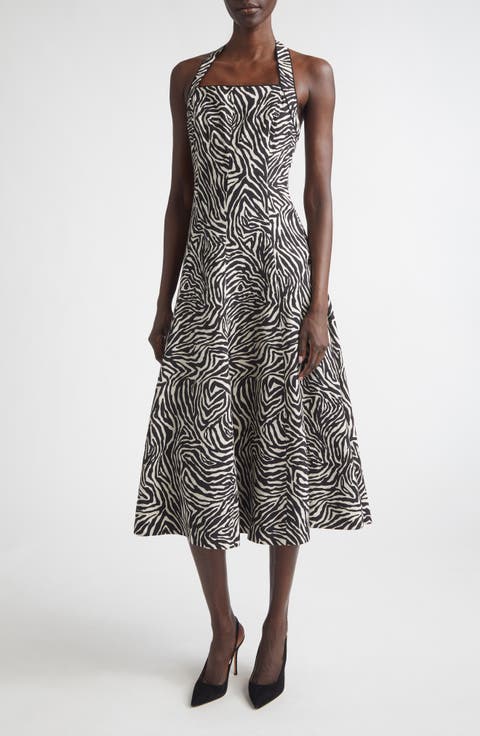 Zebra Print Halter Midi Dress