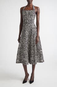 ST. JOHN Zebra Print Halter Midi Dress