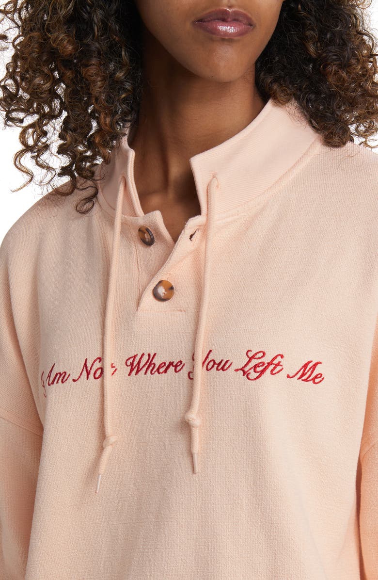 BOYS LIE I Am Not Where You Left Me Embroidered Cotton Interlock Henley Pullover, Alternate, color,