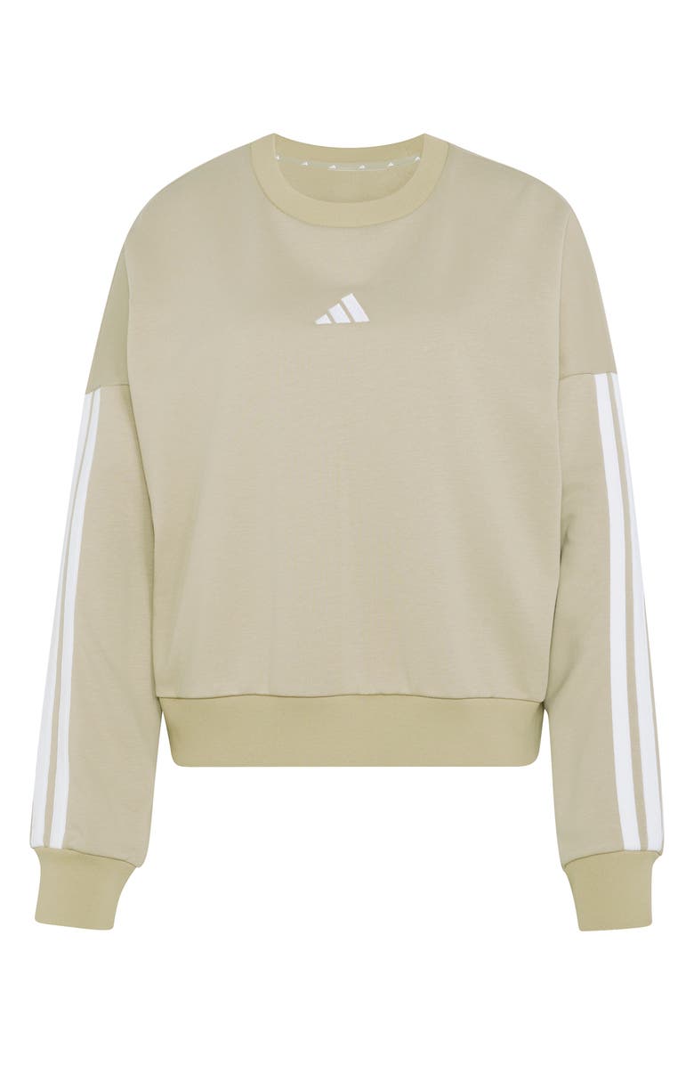 adidas 3-Stripes French Terry Crewneck Sweatshirt, Alternate, color, Wonder Cargo/ White