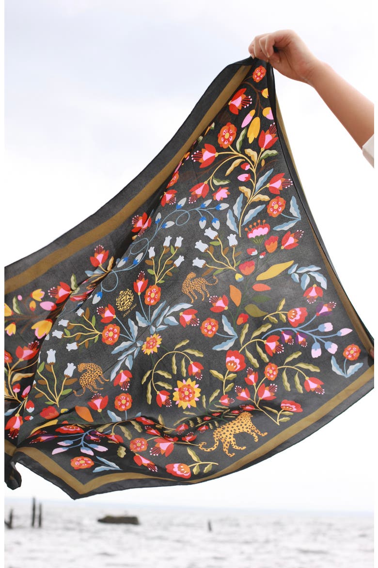 Double Sided Silk Scarf of Night Imagination, Alternate, color, Black