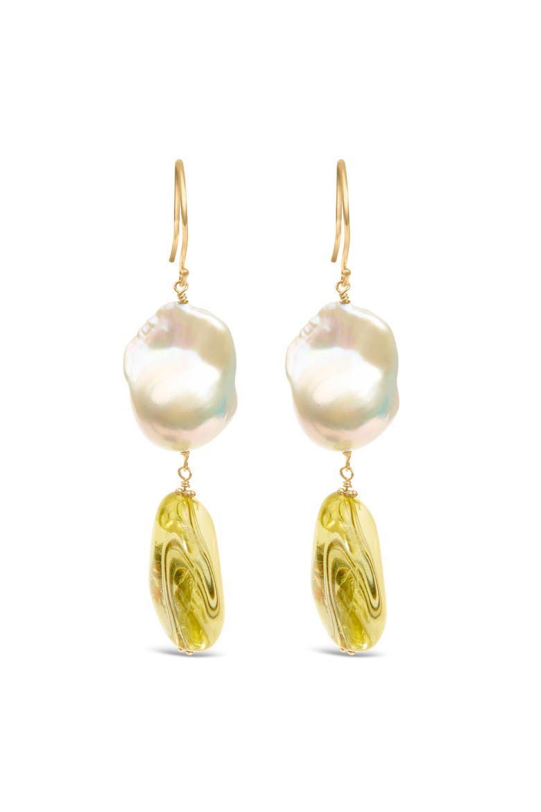 14K Yellow Gold Citrine and Baroque Pearl Drop and Dangle Earrings, Main, color, Yellow