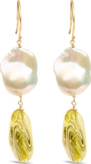 Haus of Brilliance 14K Yellow Gold Citrine and Baroque Pearl Drop and Dangle Earrings