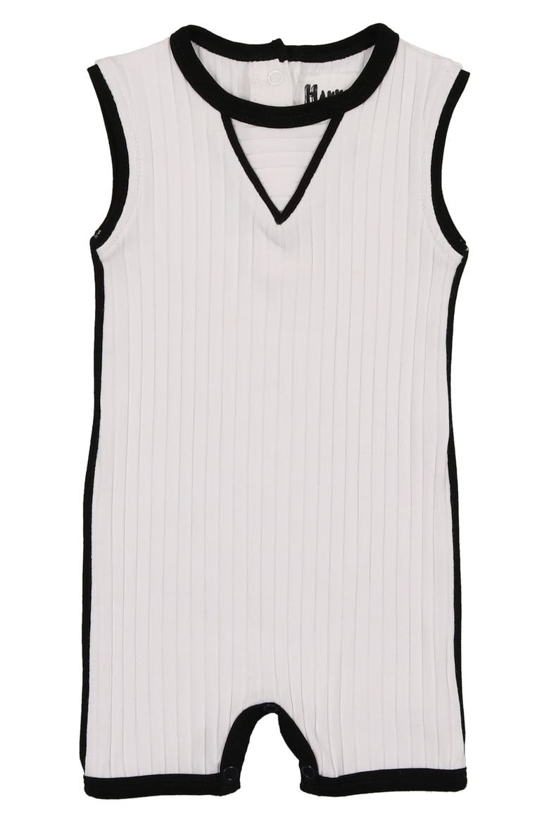 Contrast Piping Stretch Cotton Ribbed Romper, Main, color, WHITE