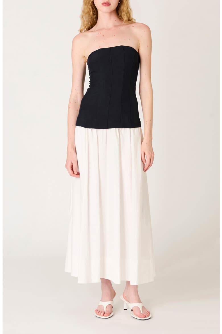 Estela Strapless Mixed Media Dress, Main, color, DARK INDIGO/ IVORY