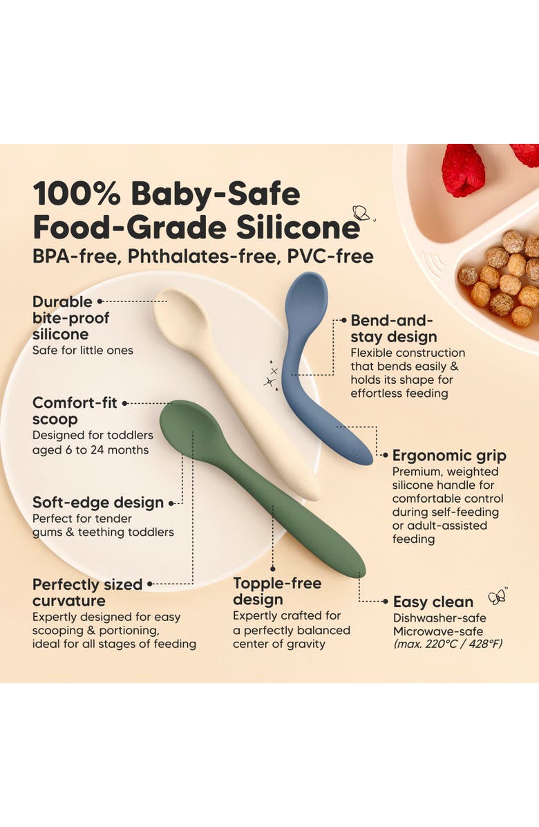 KeaBabies 3-Pack Prep Baby Spoons, Alternate, color, Slate