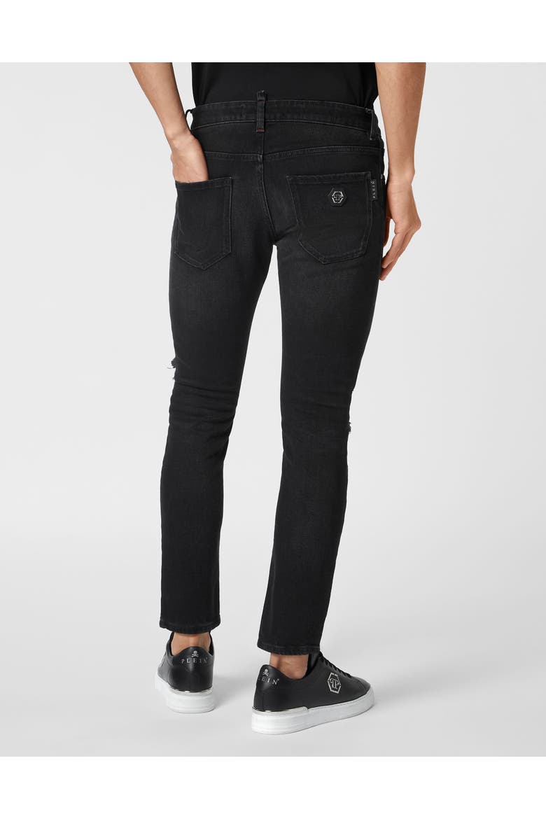 Denim Trousers Skinny Fit With Python Inserts Men, Alternate, color, marblegrey