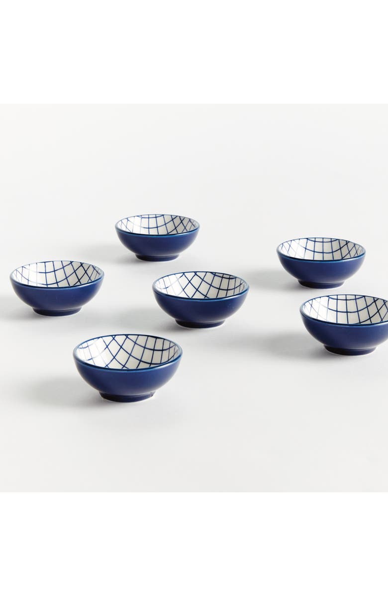 Napa Home & Garden Stria Grid Dip Bowls, Set of 6 - Dark Blue/White Ceramic, Alternate, color, Blue