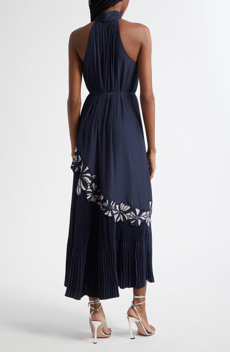 Ramy Brook Eleah Mixed Media Floral Embroidery Detail Dress, Alternate, color, Navy