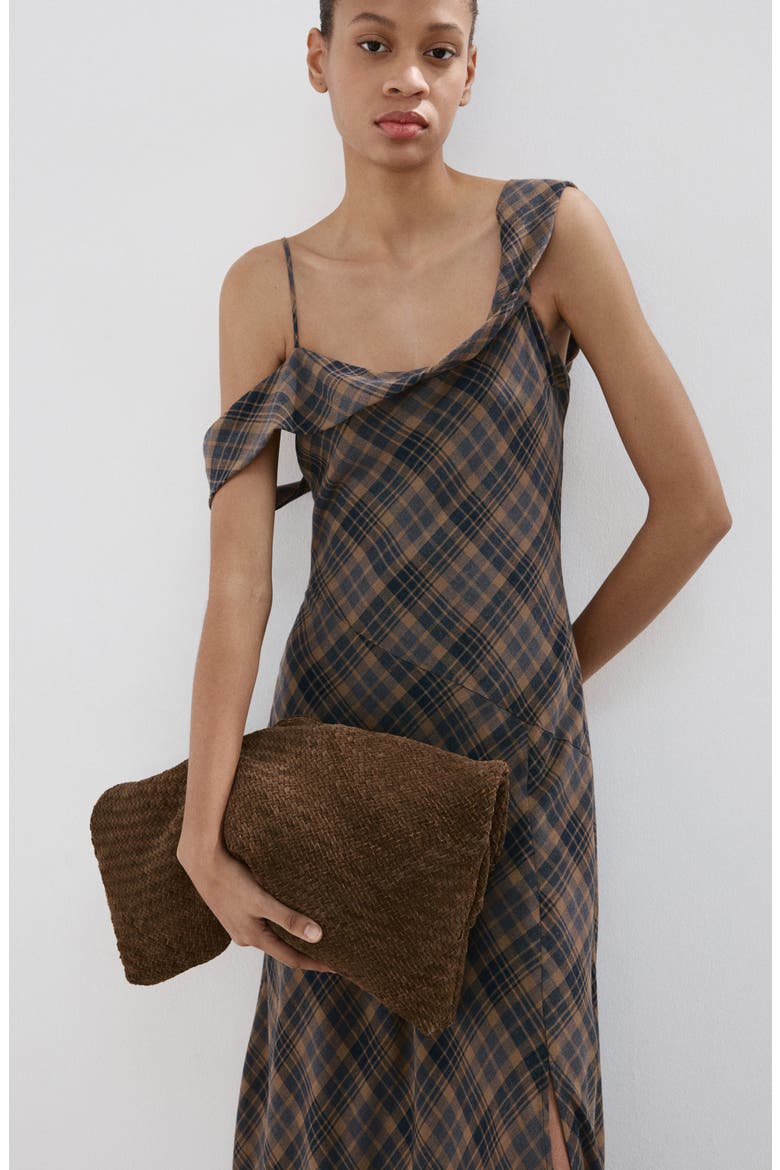 Plaid Asymmetric Sleeveless Dress, Alternate, color, BROWN