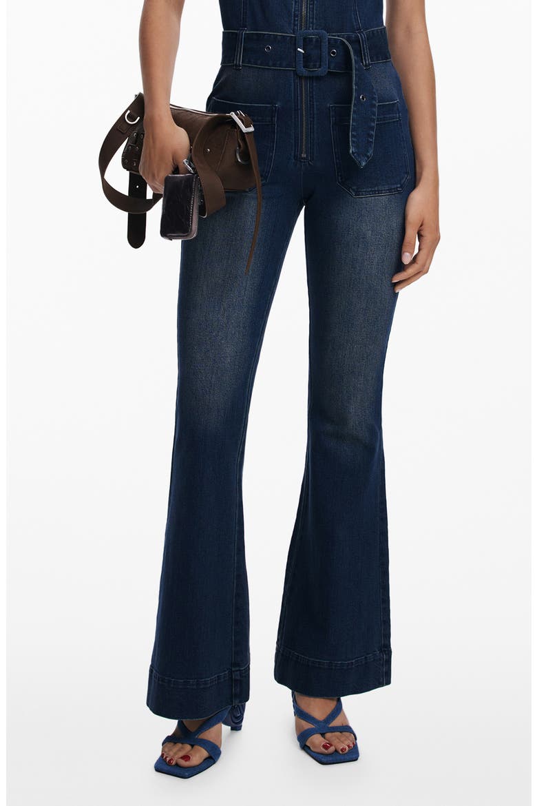 Sleeveless Denim Jumpsuit, Main, color, DARK BLUE
