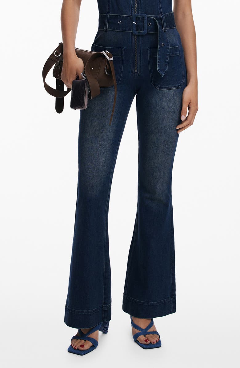 Desigual Sleeveless Denim Jumpsuit, Main, color, Dark Blue