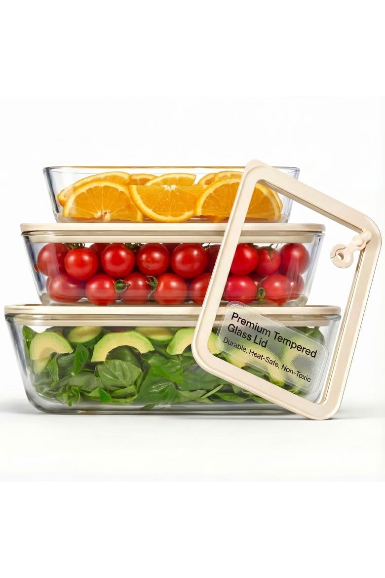 Glass Storage Container Set, with Lids - Set of 3, Alternate, color, Clear