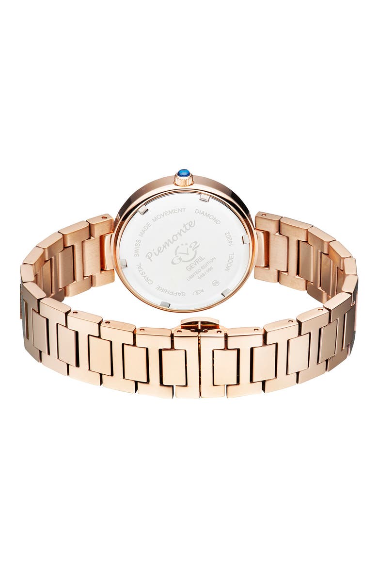 Women's Piemonte Rose Gold Diamond Bracelet Watch, 37mm - 0.03ctw, Alternate, color, ROSE