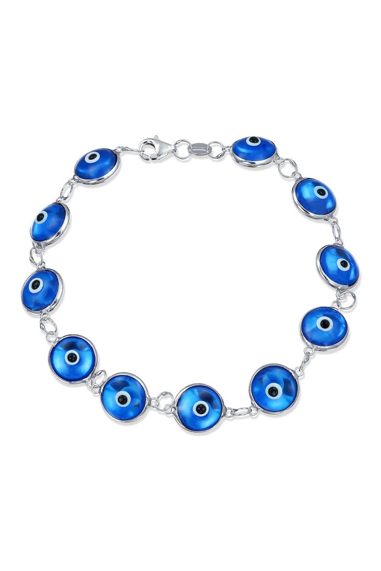 Sterling Silver Evil Eye Glass Link Necklace, Main, color, LIGHT BLUE