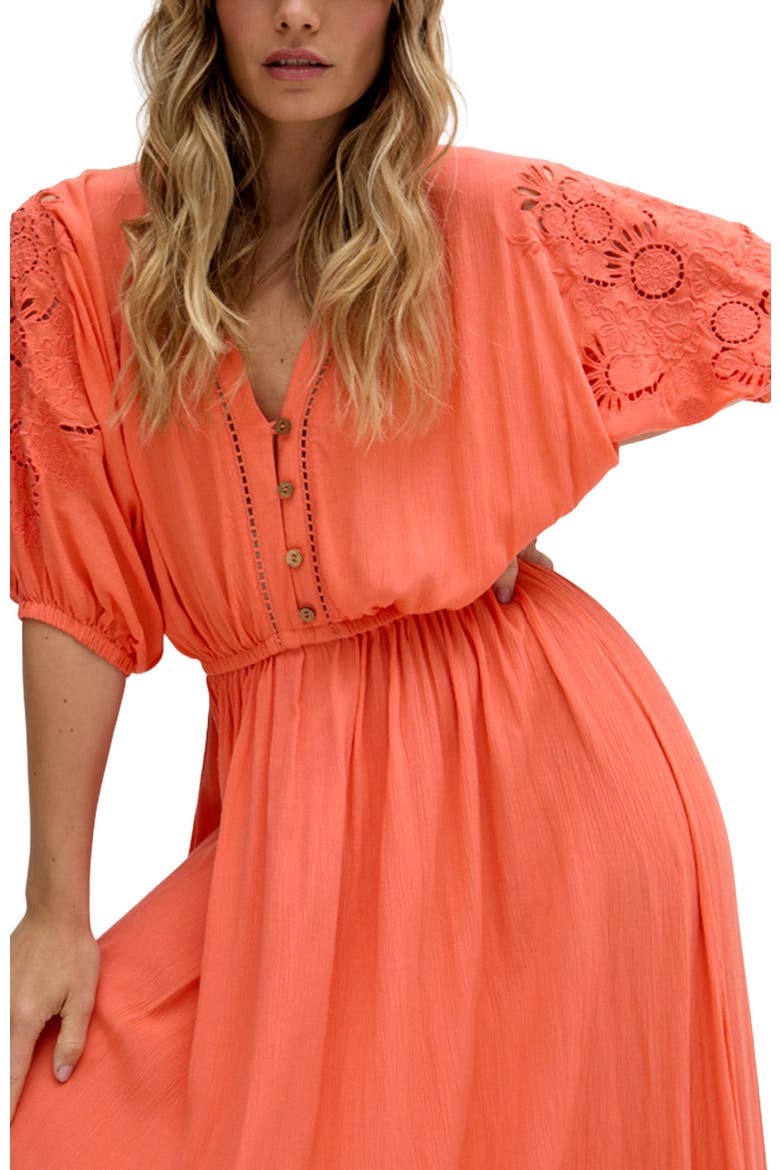 Somerton Kaftan Style Embroidered Maxi Dress, Alternate, color, Coral