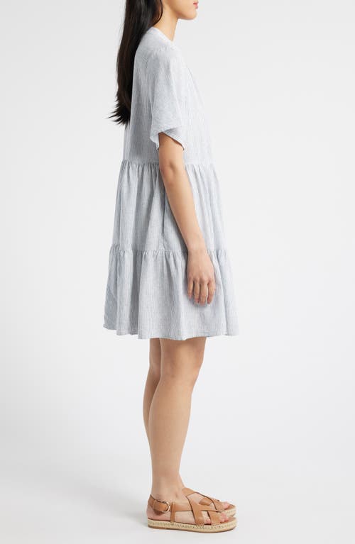 Caslonr Caslon(r) Easy Tiered Linen Blend Shift Dress In Blue Vintage Leah Stripe