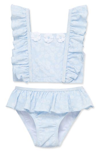 Shop Little Me Daisy Ruffled Upf 50+ Two-piece Bikini In Blue