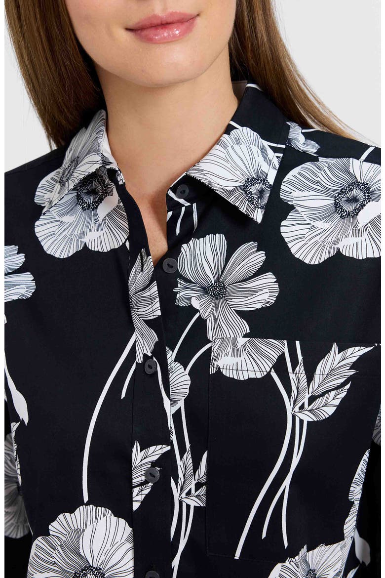 Marina Poppy Print Cotton Button-Up Shirt, Alternate, color, BLACK/ WHITE