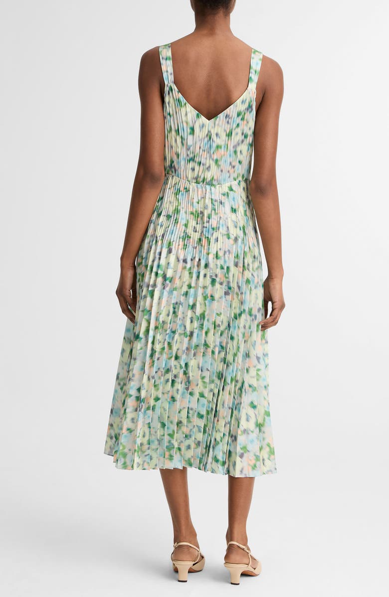 Vince Painted Garden V-Neck Pleated Dress, Alternate, color, Herb Petal