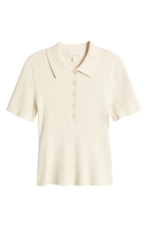 Treasure & Bond Short Sleeve Rib Polo Sweater In Ivory Dove