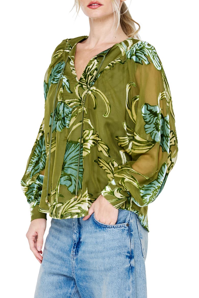 Cindy Burnout Velvet Floral Top, Alternate, color, GREEN MULTI
