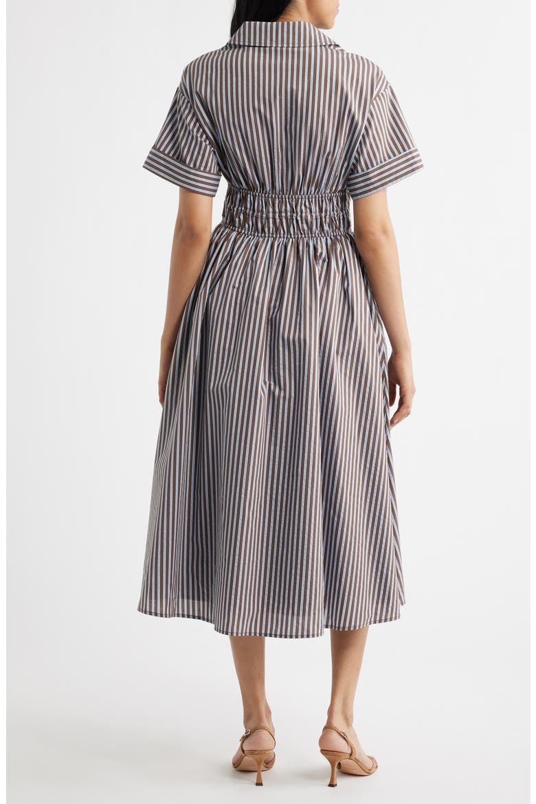 Stripe Short Sleeve Cotton Blend Midi Shirtdress, Alternate, color, BROWN BLUE