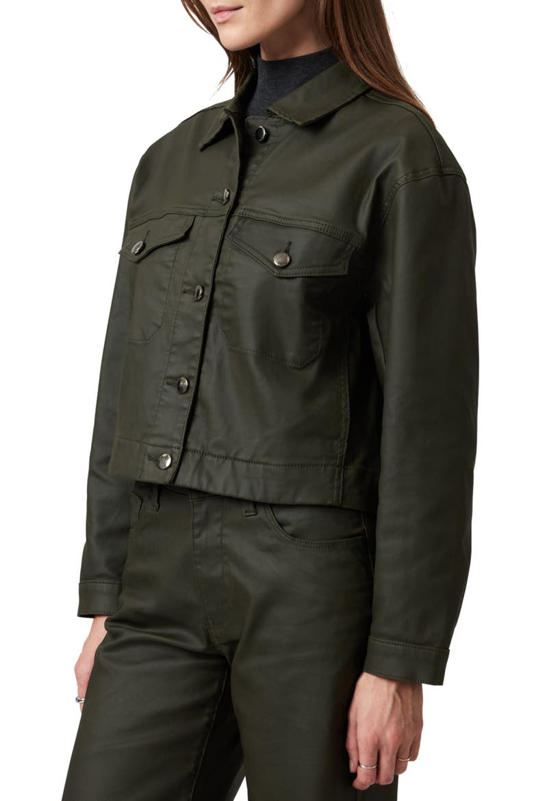 Maren Coated Crop Denim Jacket, Alternate, color, DARK OLIVE COATED