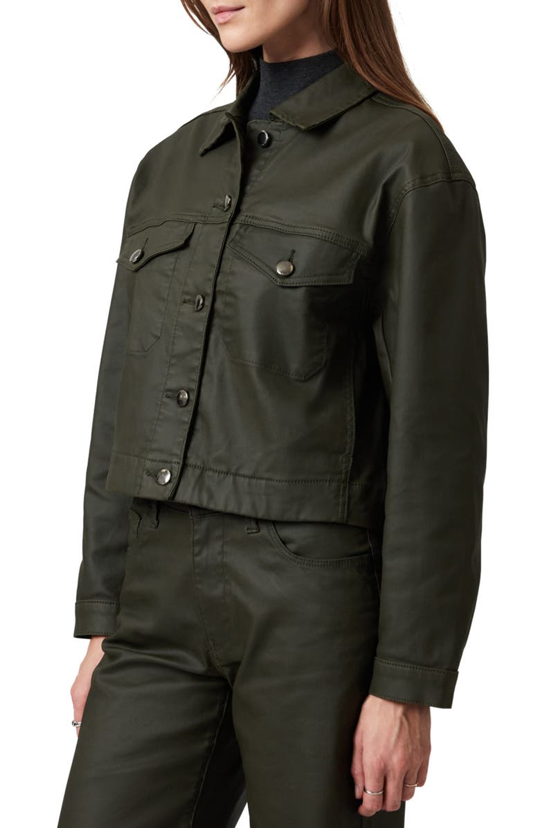 Mavi Jeans Maren Coated Crop Denim Jacket, Alternate, color, Dark Olive Coated
