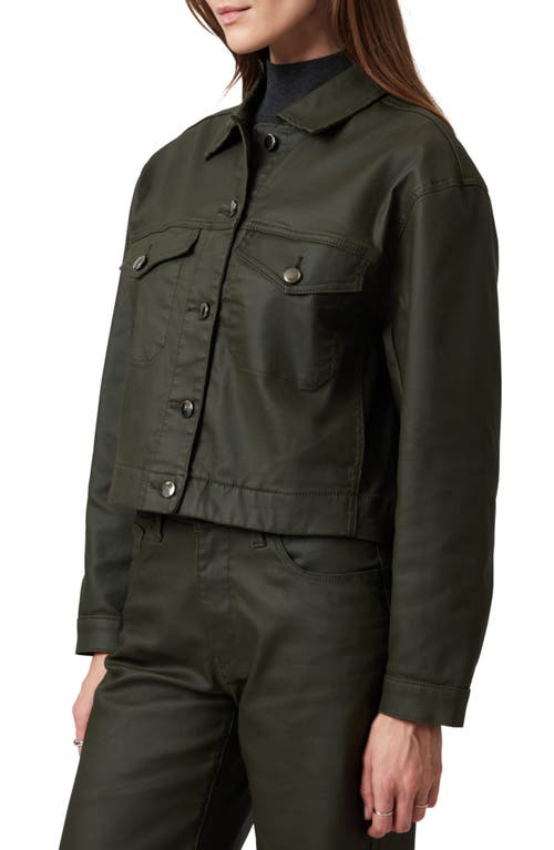Mavi Jeans Maren Coated Crop Denim Jacket In Dark Olive Coated